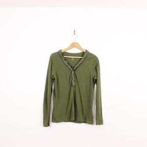 Eddie Bauer Green Long Sleeve V  Neck